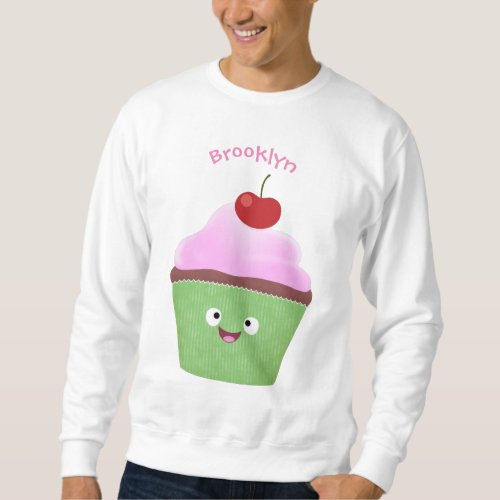 Cute happy cupcake cartoon illustration sweatshirt