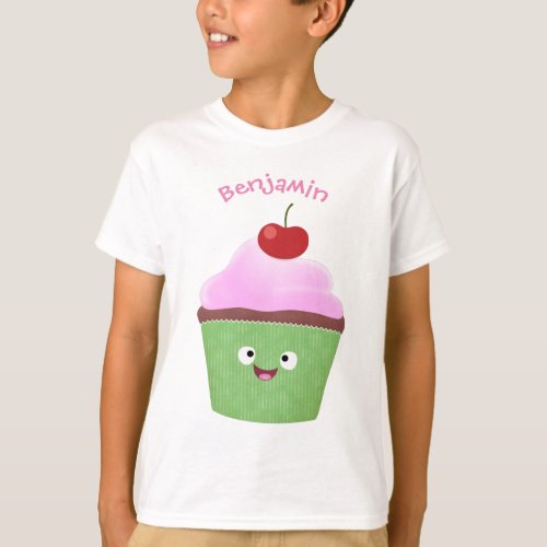 Cute happy cupcake cartoon illustration T_Shirt
