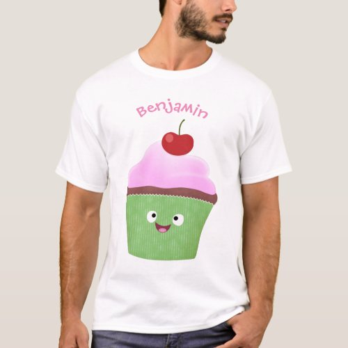 Cute happy cupcake cartoon illustration T_Shirt