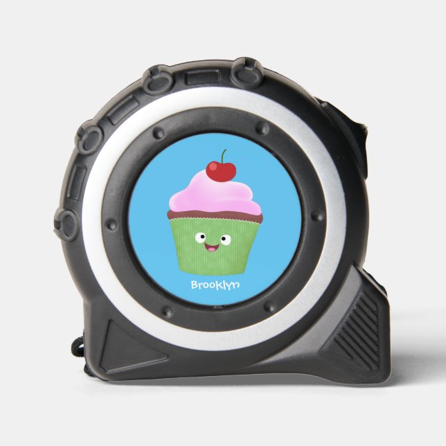 Cute happy cupcake cartoon illustration tape measure (Front)