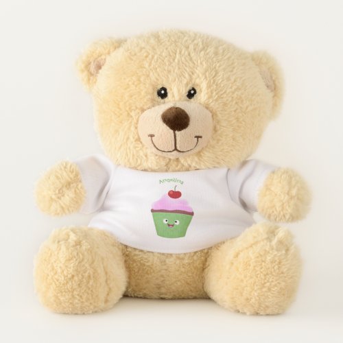 Cute happy cupcake cartoon illustration teddy bear