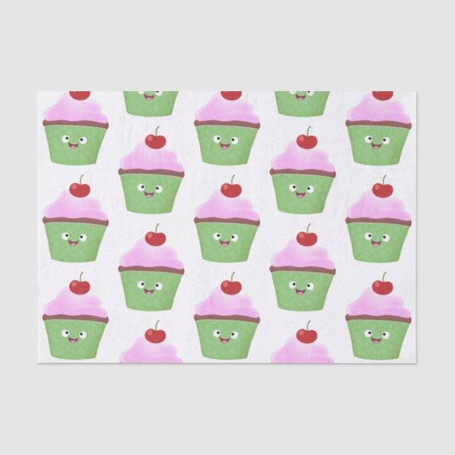 Cute happy cupcake cartoon illustration tissue paper (Front)