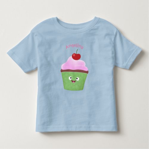 Cute happy cupcake cartoon illustration toddler t_shirt