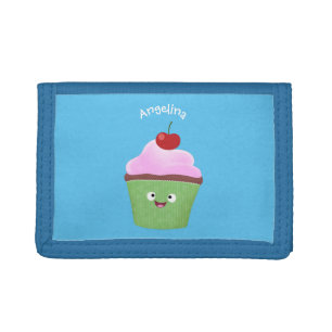 Cute happy cupcake cartoon illustration tri-fold wallet