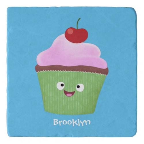 Cute happy cupcake cartoon illustration trivet