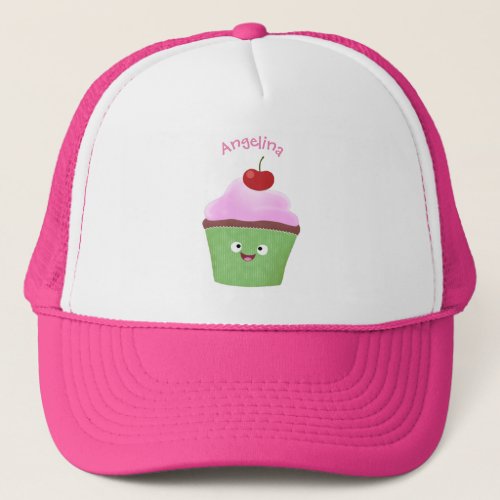 Cute happy cupcake cartoon illustration trucker hat