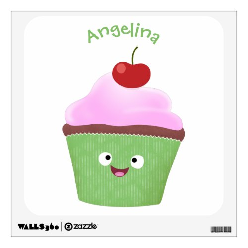 Cute happy cupcake cartoon illustration  wall decal