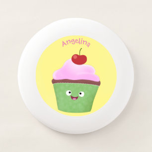 Cute happy cupcake cartoon illustration Wham-O frisbee