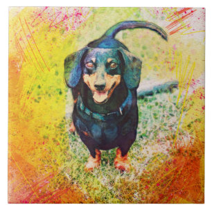 Cute Happy Dachshund Dog Head Face Ceramic Tile