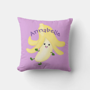 Cute happy dancing banana cartoon illustration throw pillow