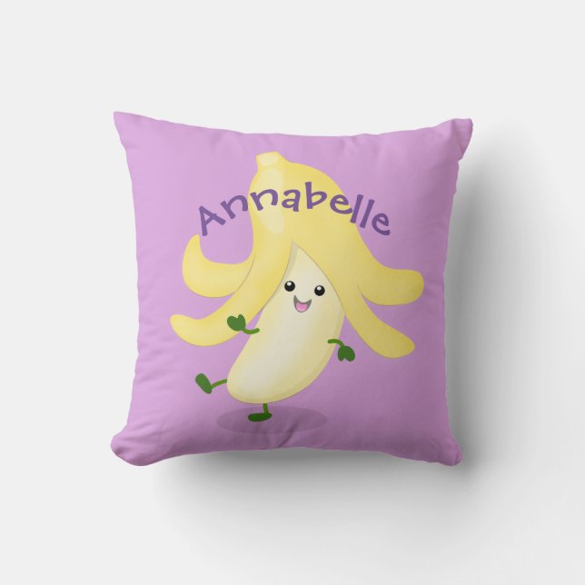 Cute happy dancing banana cartoon illustration throw pillow (Front)
