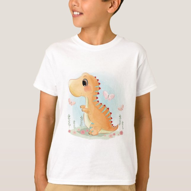 Cute Happy Dinosaur Playing T-Shirt (Front)