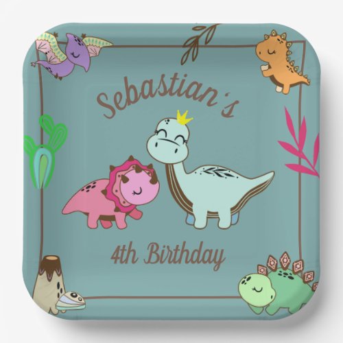 Cute Happy Dinosaurs Birthday Party Paper Plates