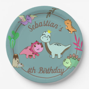Cute Happy Dinosaurs Birthday Party Paper Plates