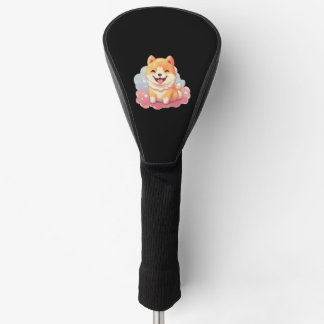 Cute happy dog on colorful clouds  golf head cover