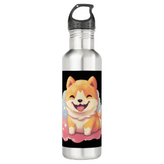 Cute happy dog on colorful clouds  stainless steel water bottle