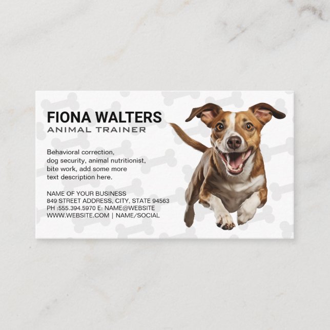 Cute Happy Dog Running Business Card (Front)