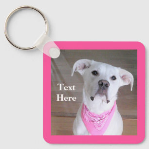 Cute Happy Dog With Beautiful Eyes Pink Birthday Keychain