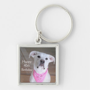 Cute Happy Dog With Soulful Eyes Birthday Pink Keychain
