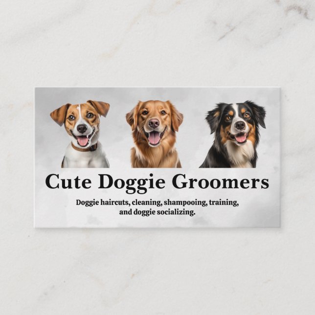 Cute Happy Dogs Smiling | Animal Services Business Card (Front)