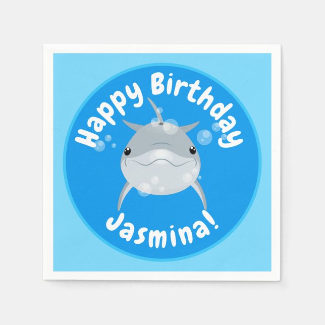 Cute happy dolphin bubbles cartoon illustration napkins (Front)