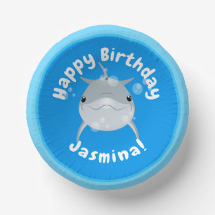 Cute happy dolphin bubbles cartoon illustration paper bowls
