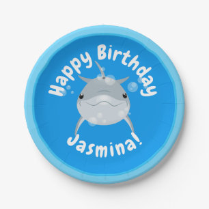 Cute happy dolphin bubbles cartoon illustration paper plates