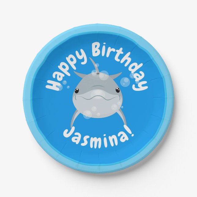 Cute happy dolphin bubbles cartoon illustration paper plates (Front)