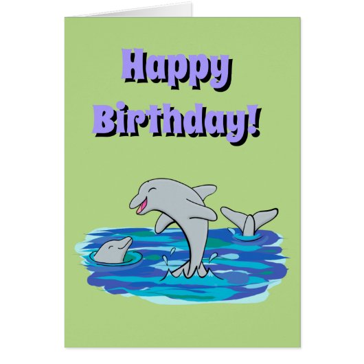 cute, happy dolphins cartoon birthday card (Front)