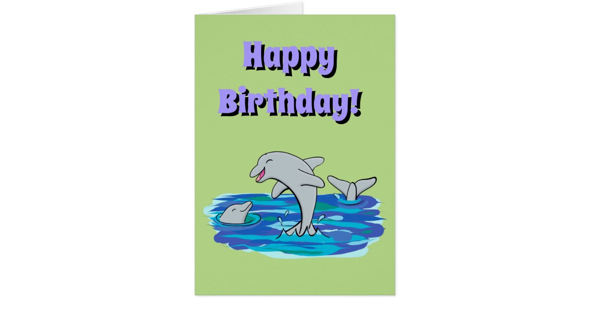 cute, happy dolphins cartoon birthday card | Zazzle
