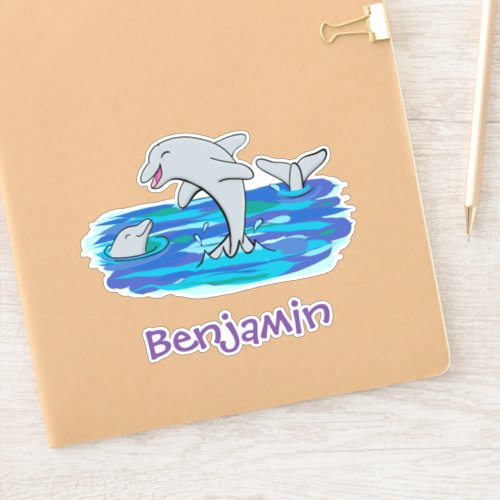 Cute happy dolphins cartoon illustration sticker