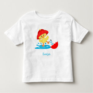 Cute Happy Duck in Rain with First Name Toddler T-shirt