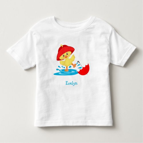 Cute Happy Duck in Rain with First Name Toddler T_shirt