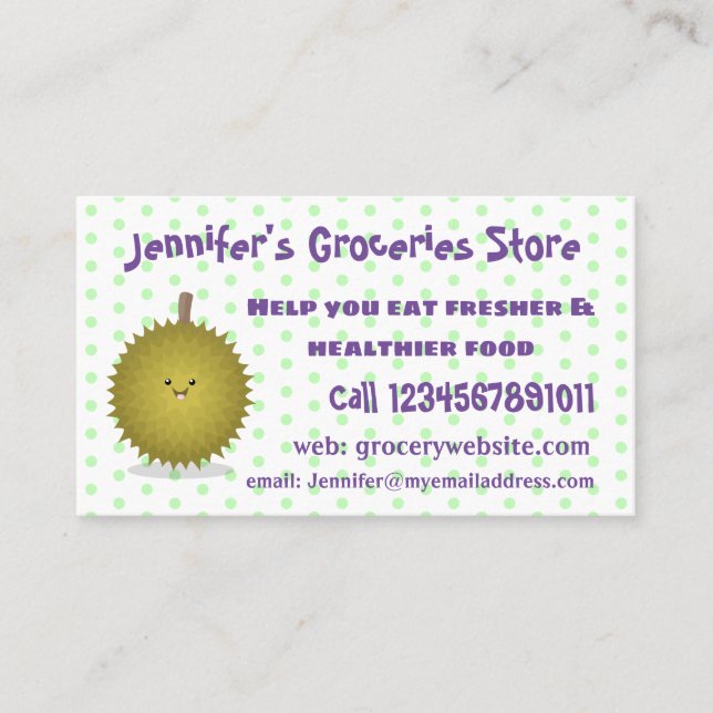 Cute happy durian cartoon illustration business card (Front)