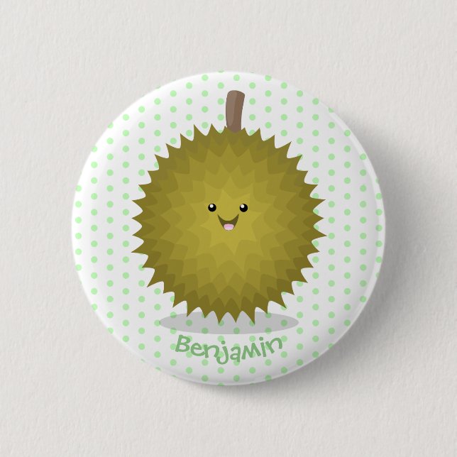 Cute happy durian cartoon illustration button (Front)