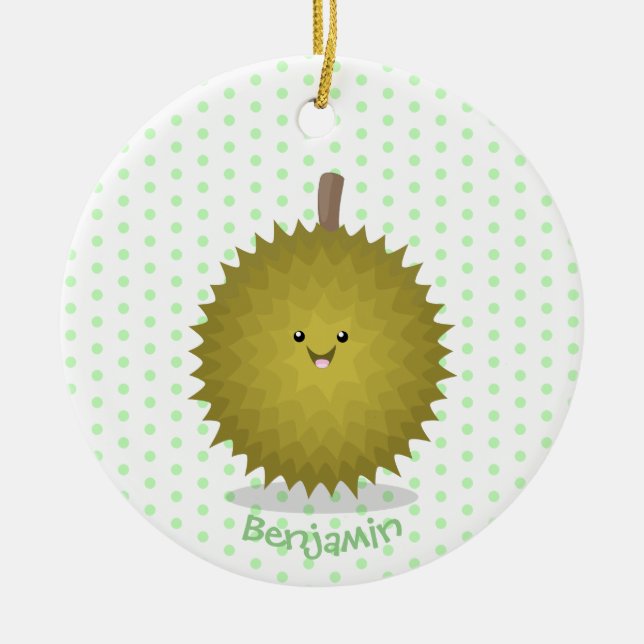 Cute happy durian cartoon illustration ceramic ornament (Front)