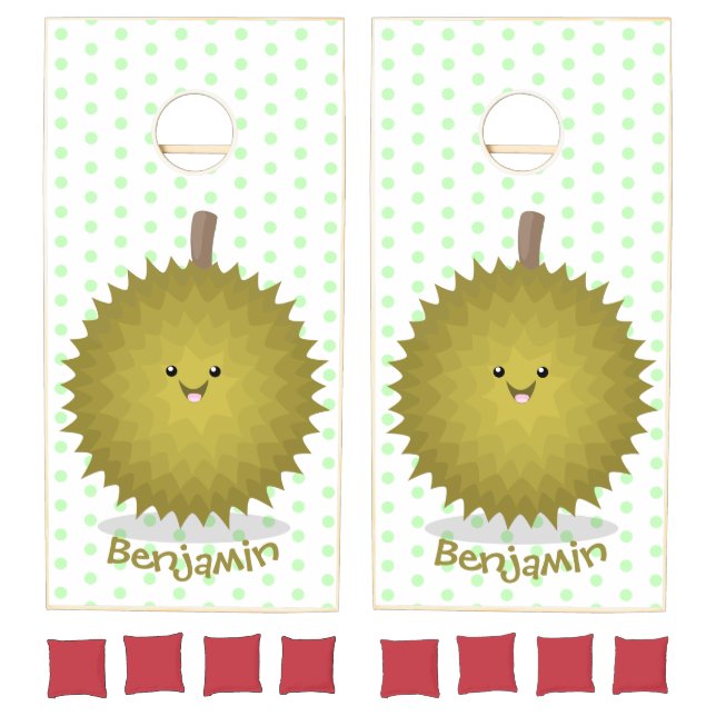 Cute happy durian cartoon illustration cornhole set (Set)