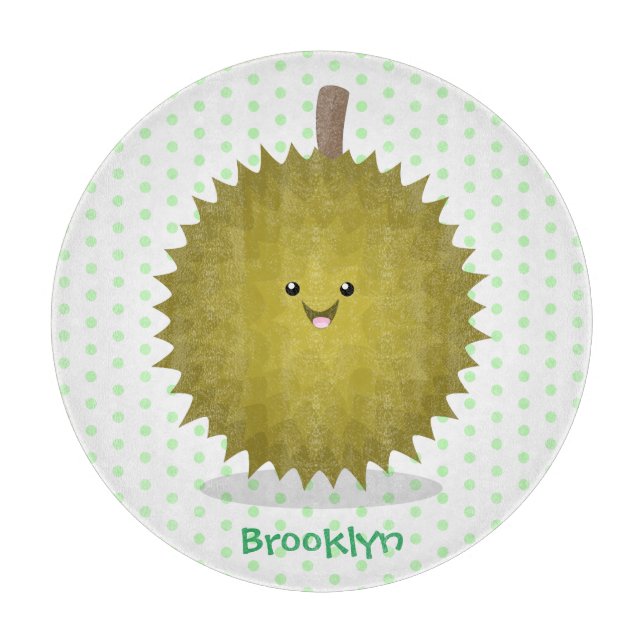 Cute happy durian cartoon illustration cutting board (Front)