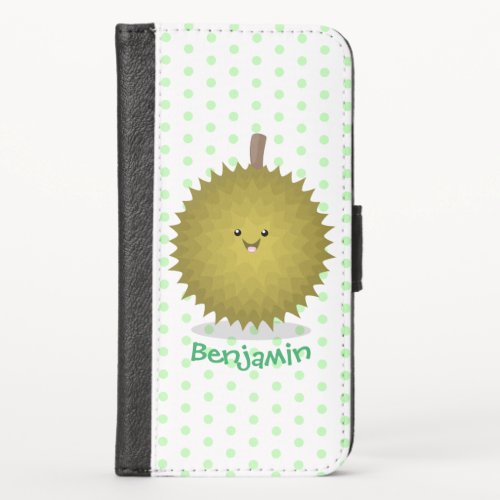 Cute happy durian cartoon illustration iPhone x wallet case