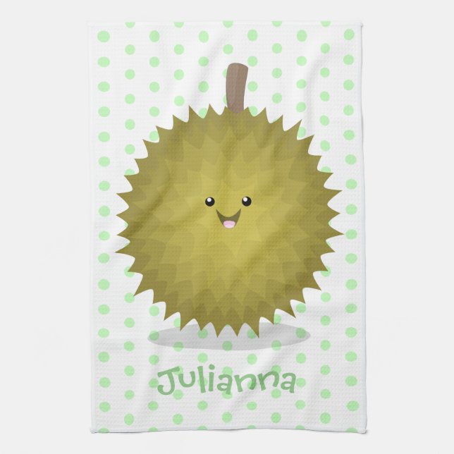 Cute happy durian cartoon illustration kitchen towel (Vertical)