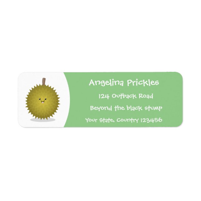 Cute happy durian cartoon illustration label (Front)