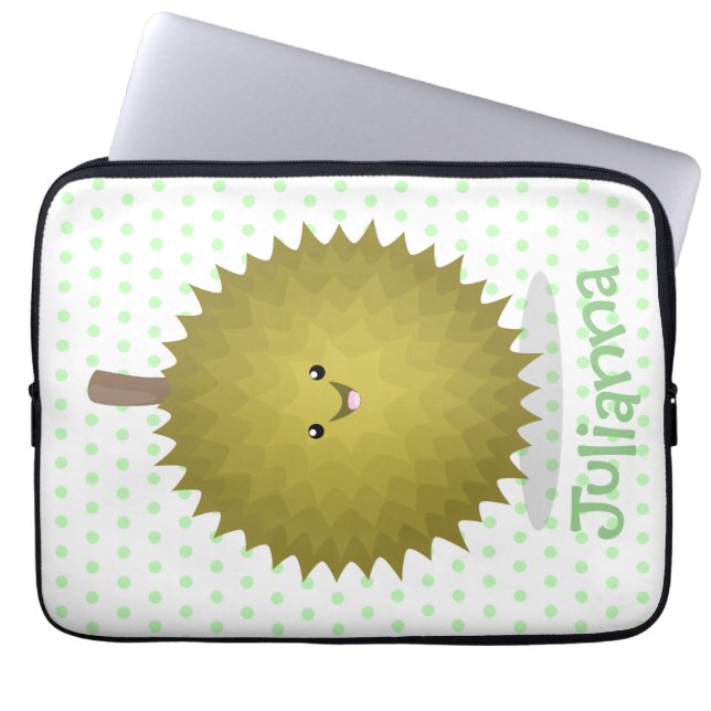 Cute happy durian cartoon illustration laptop sleeve (Front)