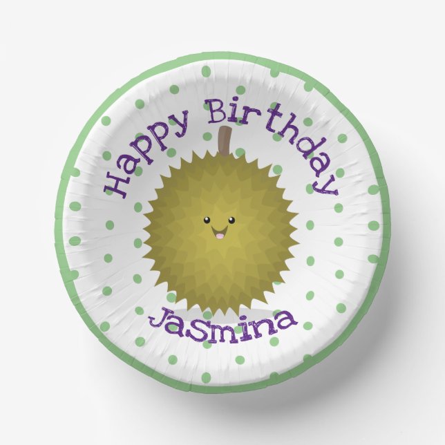 Cute happy durian cartoon illustration paper bowls (Front)