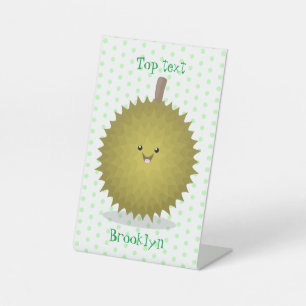 Cute happy durian cartoon illustration pedestal sign