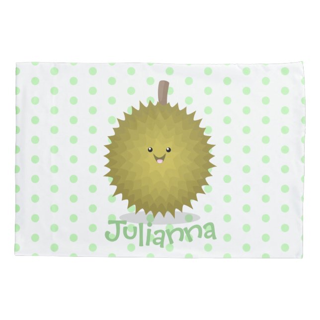 Cute happy durian cartoon illustration pillow case (Back)