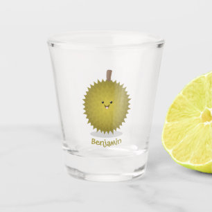 Cute happy durian cartoon illustration  shot glass