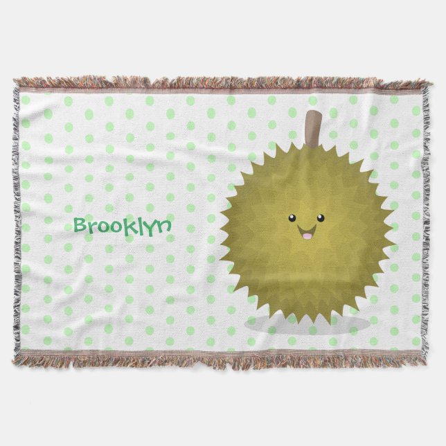 Cute happy durian cartoon illustration throw blanket (Front)