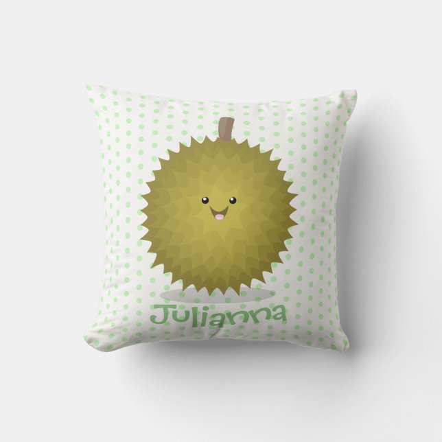 Cute happy durian cartoon illustration throw pillow (Front)