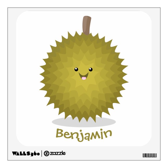 Cute happy durian cartoon illustration wall decal (Front)