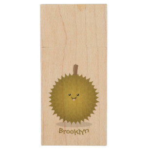 Cute happy durian cartoon illustration wood flash drive